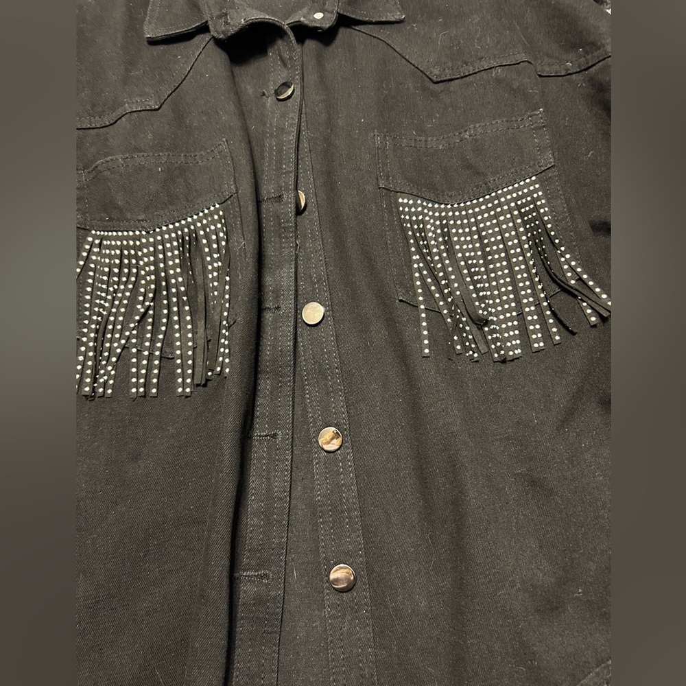 Denim Jacket with Fringe & Rhinestones - Picture 2 of 3